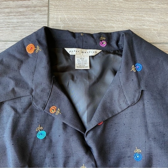 Vintage Peter Martin Pure Silk Floral Embroidered Blazer - Picture 5 of 16
